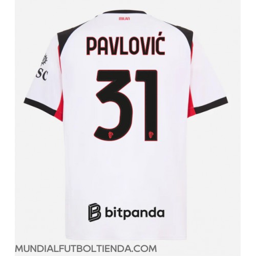 Camiseta AC Milan Strahinja Pavlovic #31 Segunda Equipación Replica 2025-26 mangas cortas